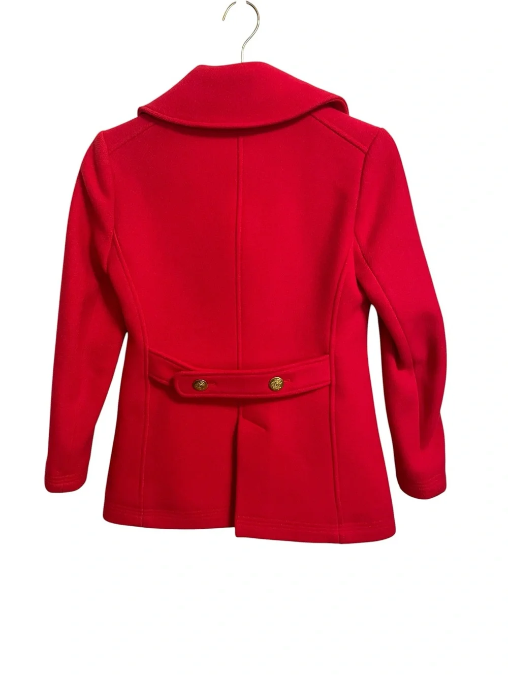 J.Crew Red Stadium Cloth Wool Blend Pea Coat Gold Crest Buttons 2P Petite - Picture 5 of 7